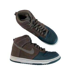 SAMPLE Mens Nike High Dunks Size 9 Brown Teal Canvas Suede GUC 7334